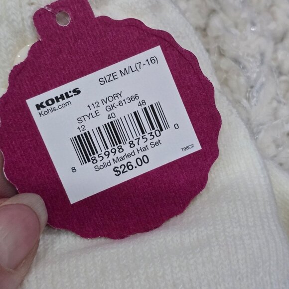 SO ✦ American Heritage Knit Hat Gloves ✦ Ivory Pom Beanie Convertible Fingerless - Picture 5 of 7